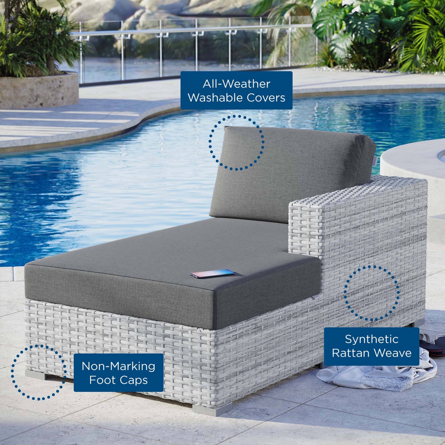 Convene Outdoor Patio Right Chaise in Light Gray Charcoal by Modway (EEI-4304) Chaise Lounge Modway 