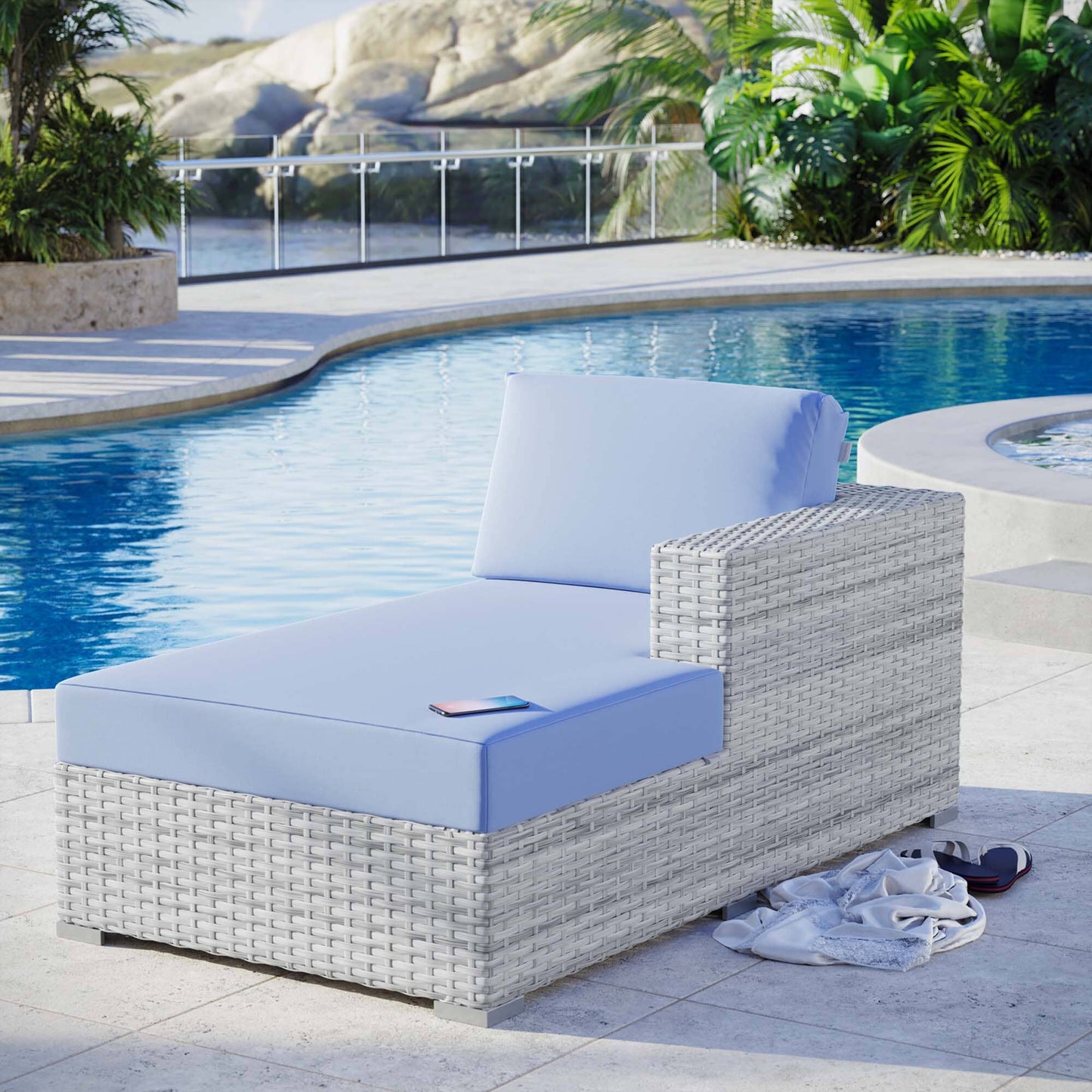 Convene Outdoor Patio Right Chaise in Light Gray Light Blue by Modway (EEI-4304) Chaise Lounge Modway 
