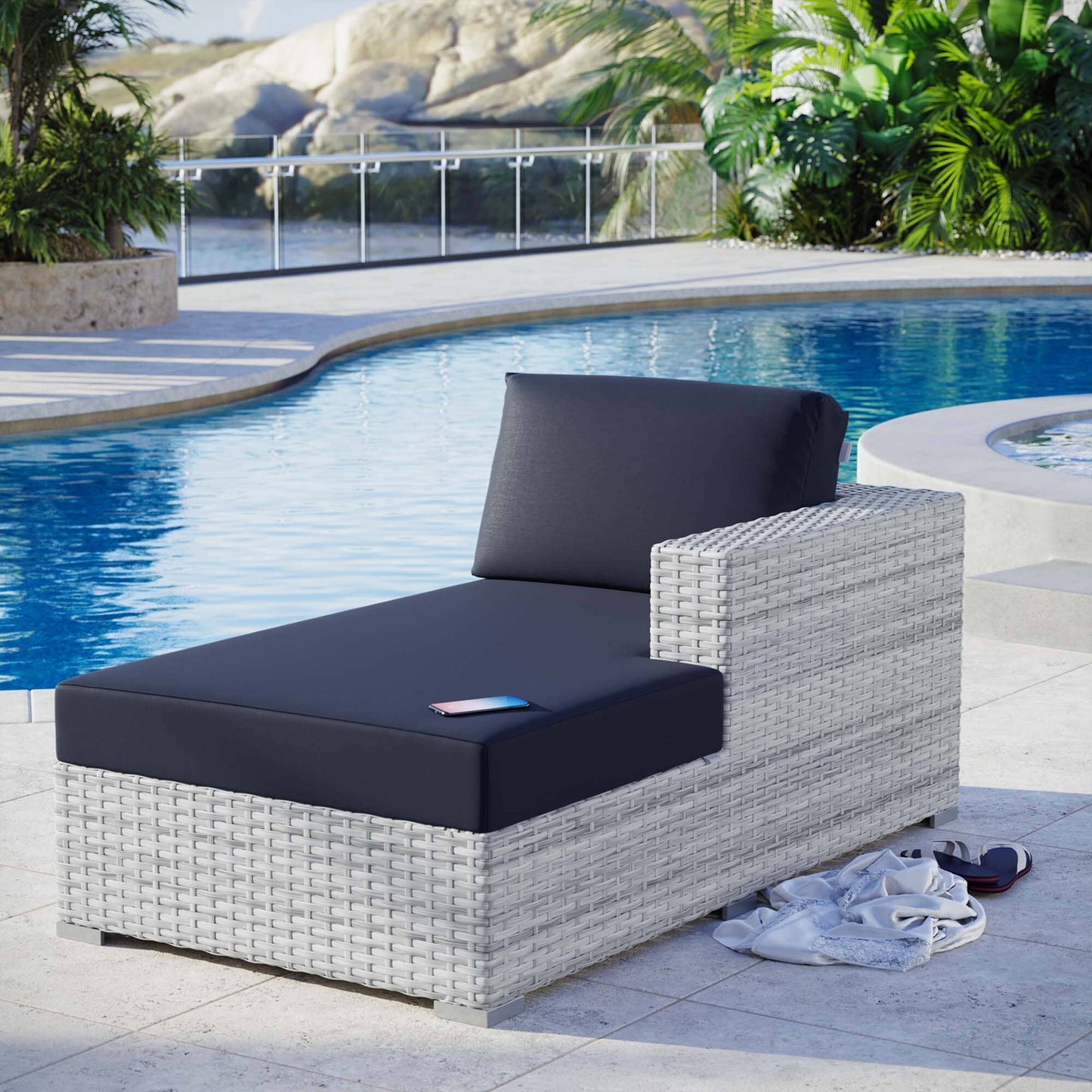 Convene Outdoor Patio Right Chaise in Light Gray Navy by Modway (EEI-4304) Chaise Lounge Modway 