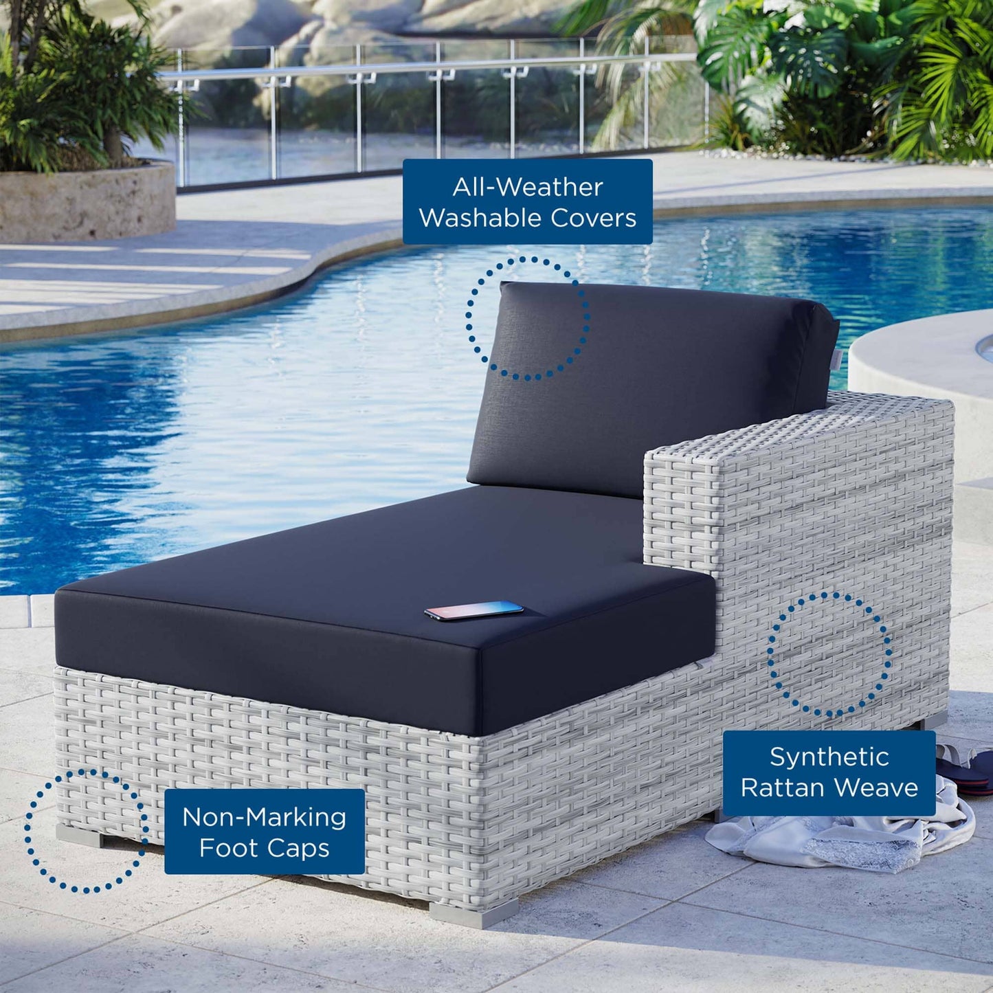 Convene Outdoor Patio Right Chaise in Light Gray Navy by Modway (EEI-4304) Chaise Lounge Modway 