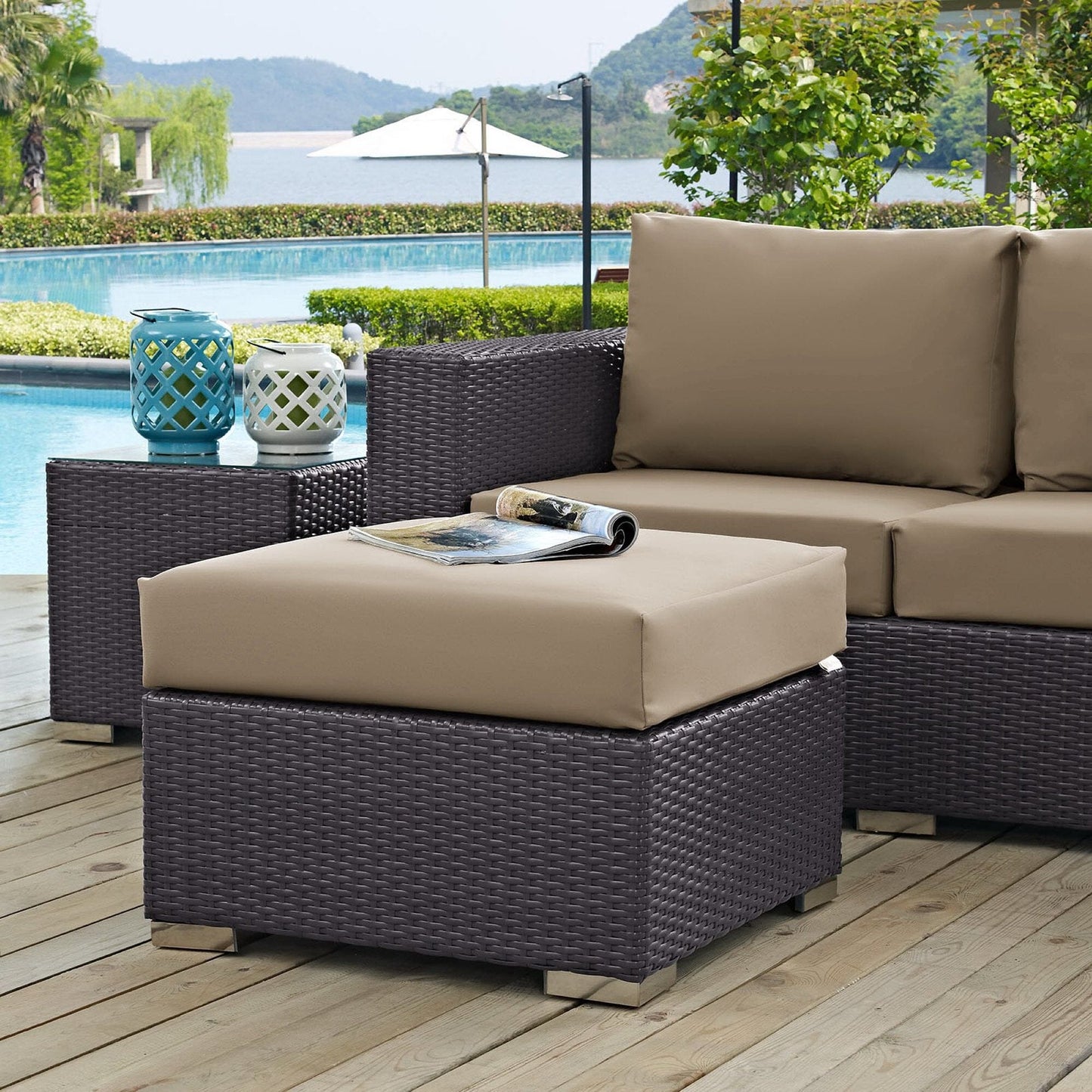 Convene Outdoor Patio Square Ottoman (Espresso / Mocha) by Modway Ottoman Modway 