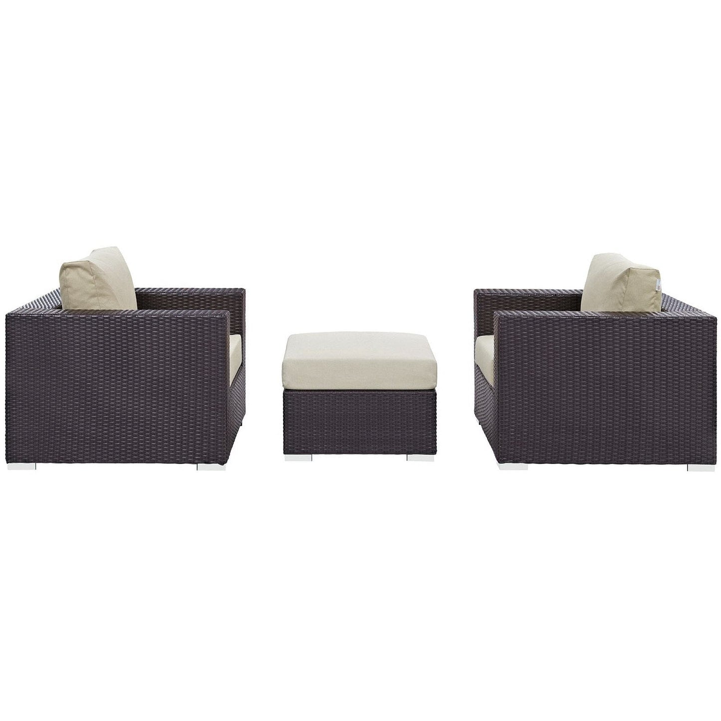 Convene Outdoor Patio Wicker Rattan 3-Piece Conversation Set (Espresso / Beige) by Modway Conversation Set Modway 