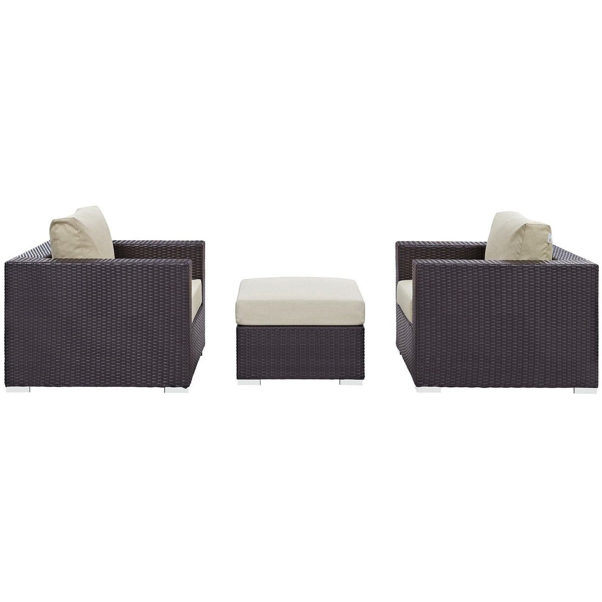 Convene Outdoor Patio Wicker Rattan 3-Piece Conversation Set (Espresso / Beige) by Modway Conversation Set Modway 