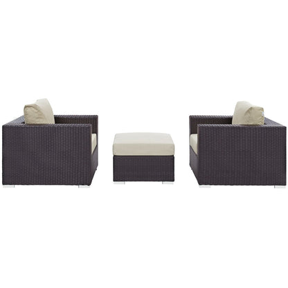 Convene Outdoor Patio Wicker Rattan 3-Piece Conversation Set (Espresso / Beige) by Modway Conversation Set Modway 