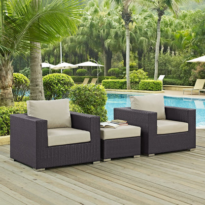 Convene Outdoor Patio Wicker Rattan 3-Piece Conversation Set (Espresso / Beige) by Modway Conversation Set Modway 