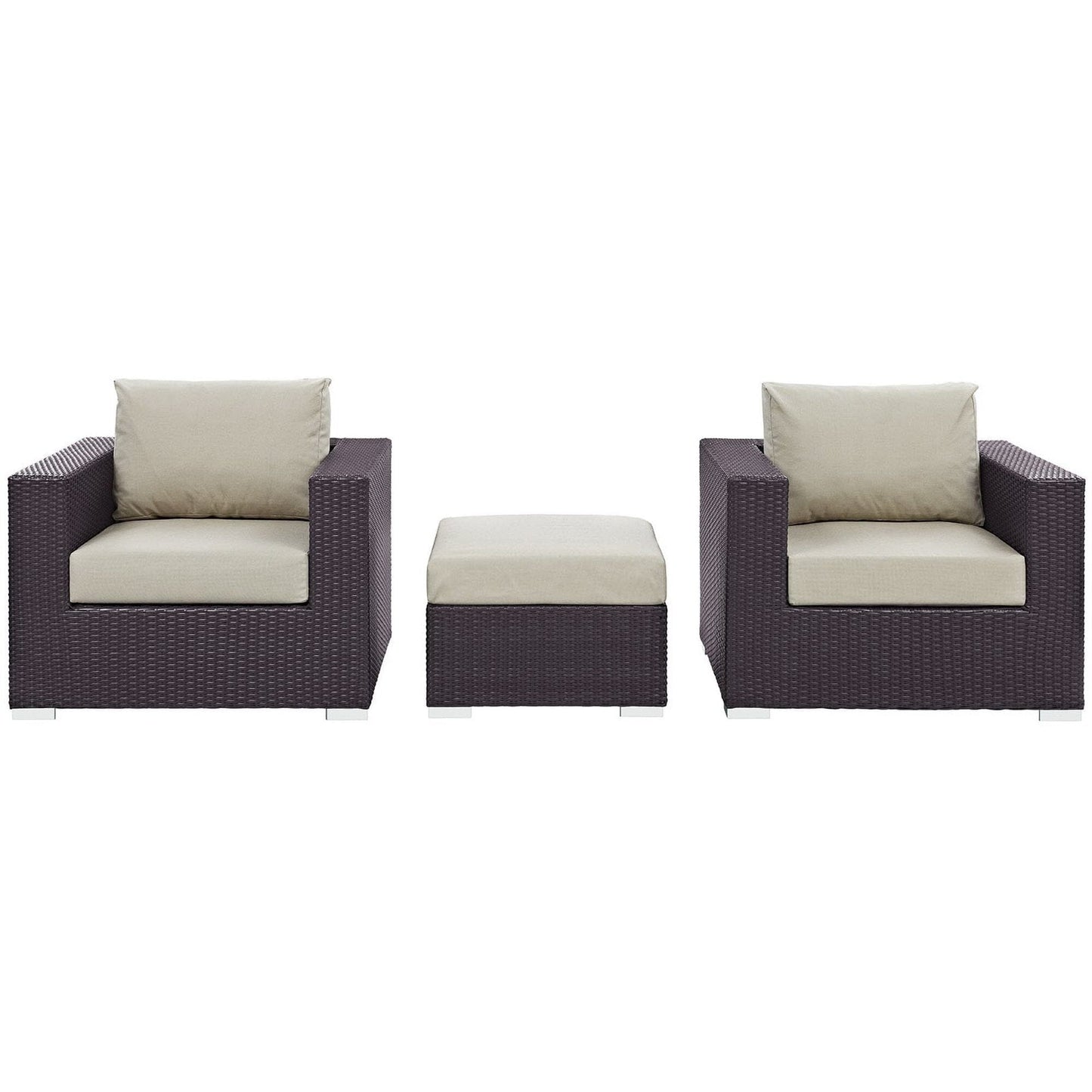 Convene Outdoor Patio Wicker Rattan 3-Piece Conversation Set (Espresso / Beige) by Modway Conversation Set Modway 