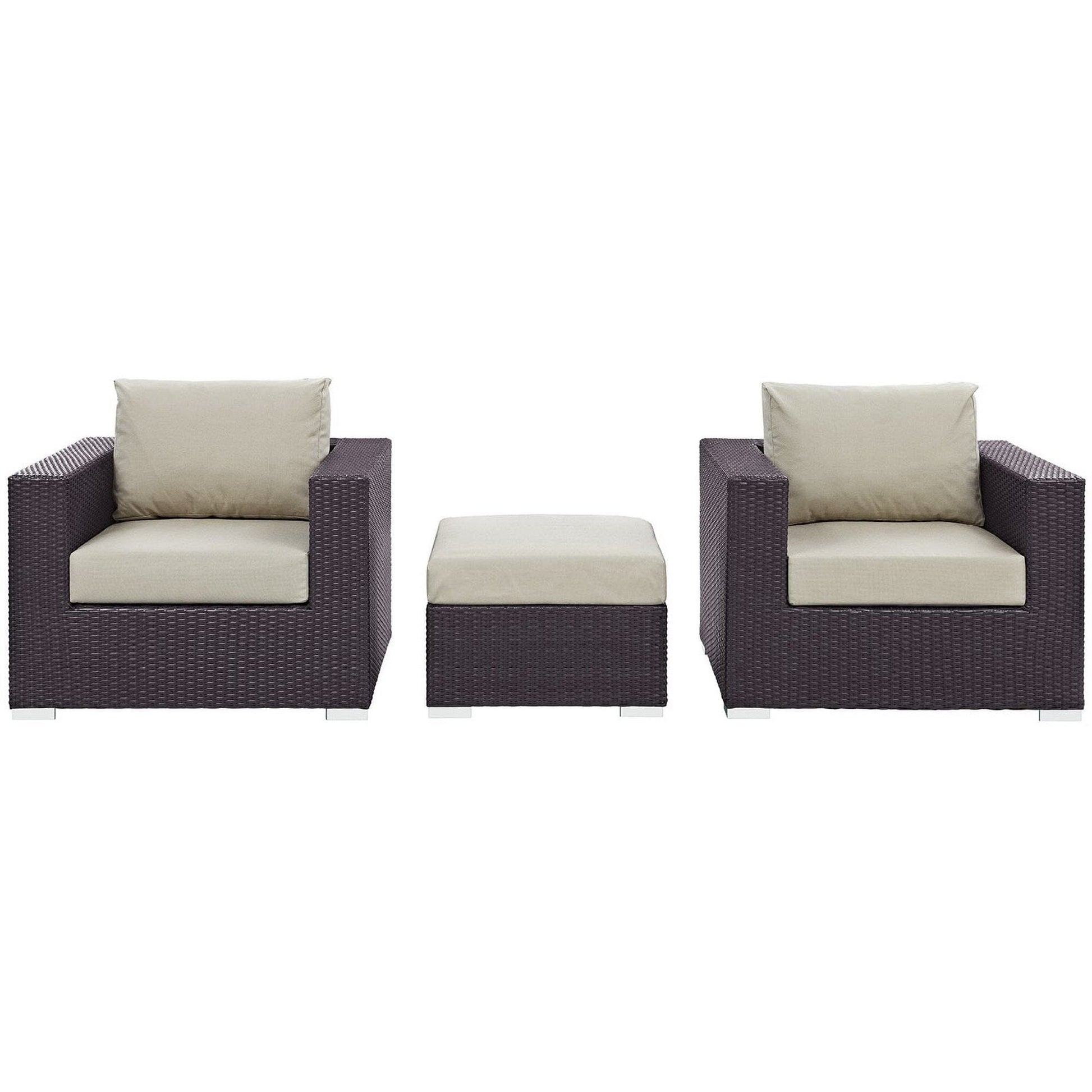 Convene Outdoor Patio Wicker Rattan 3-Piece Conversation Set (Espresso / Beige) by Modway Conversation Set Modway 