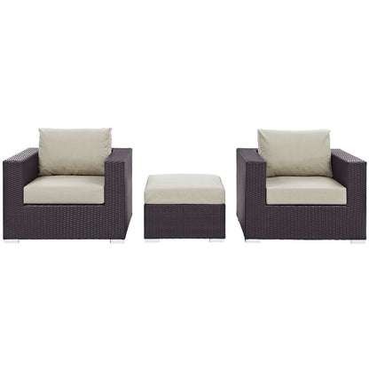 Convene Outdoor Patio Wicker Rattan 3-Piece Conversation Set (Espresso / Beige) by Modway Conversation Set Modway 