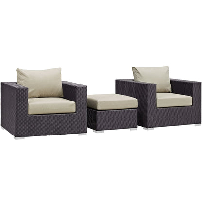 Convene Outdoor Patio Wicker Rattan 3-Piece Conversation Set (Espresso / Beige) by Modway Conversation Set Modway 