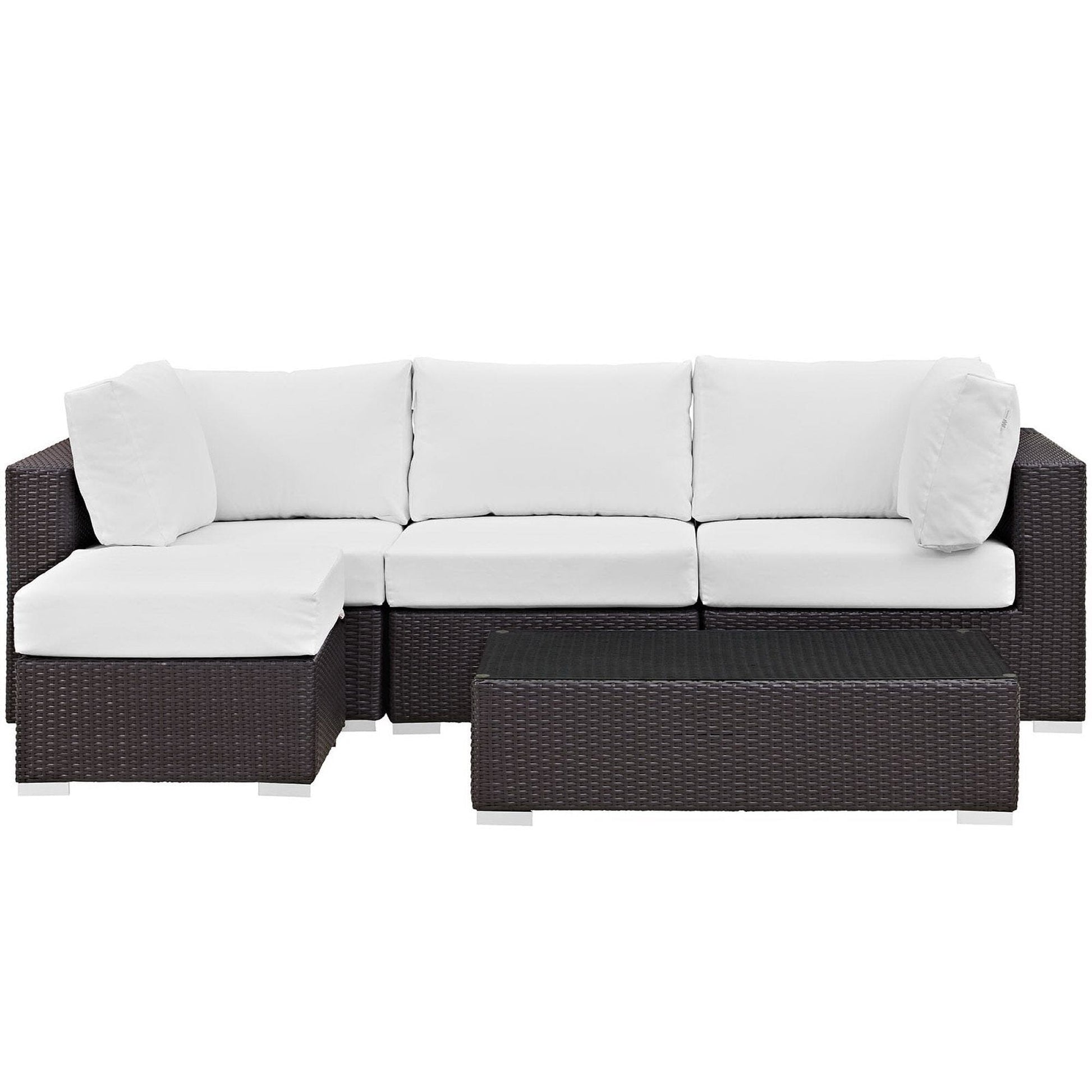 Convene Outdoor Patio Wicker Rattan 5-Piece Sectional Set (Espresso / White) by Modway Conversation Set Modway 