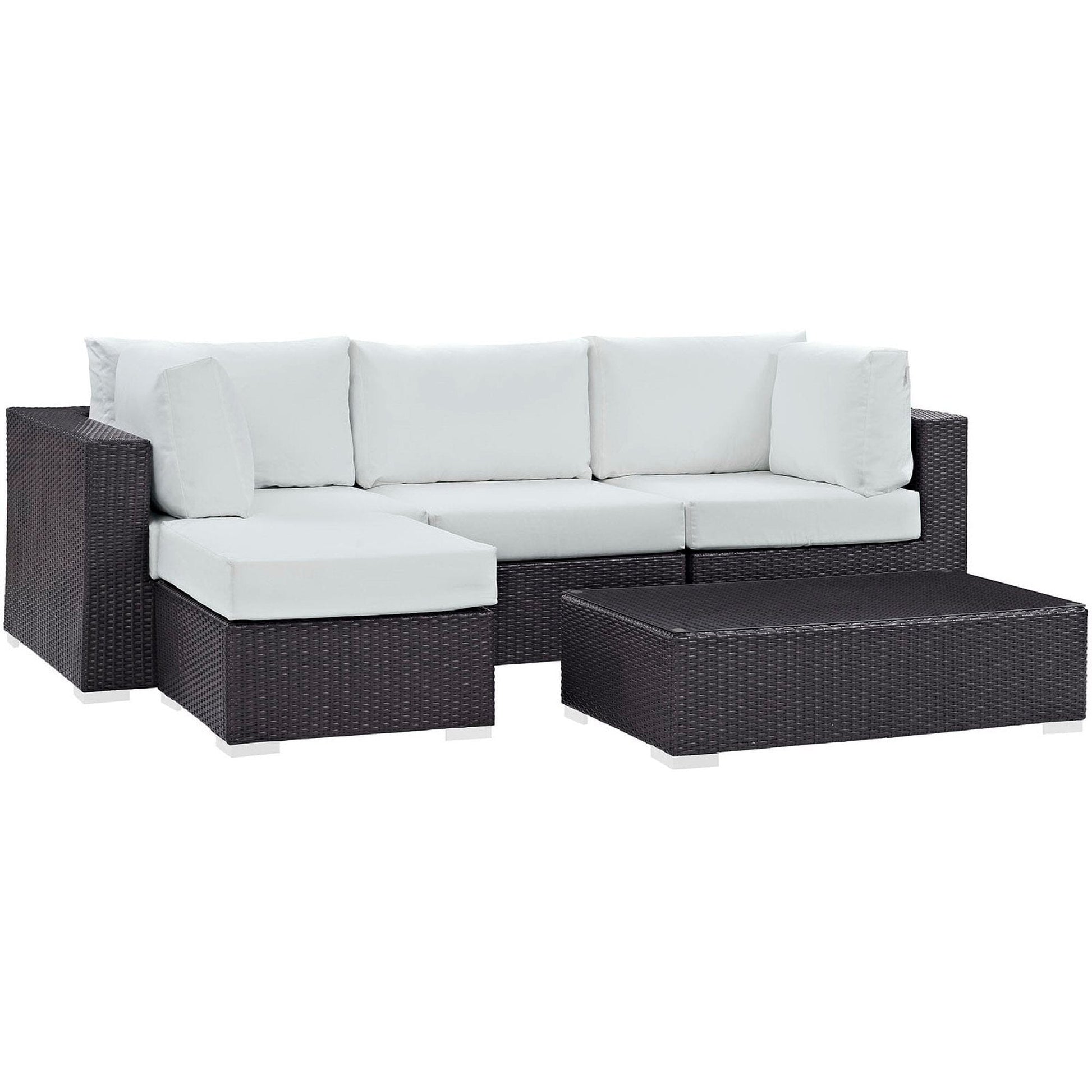 Convene Outdoor Patio Wicker Rattan 5-Piece Sectional Set (Espresso / White) by Modway Conversation Set Modway 