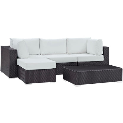 Convene Outdoor Patio Wicker Rattan 5-Piece Sectional Set (Espresso / White) by Modway Conversation Set Modway 