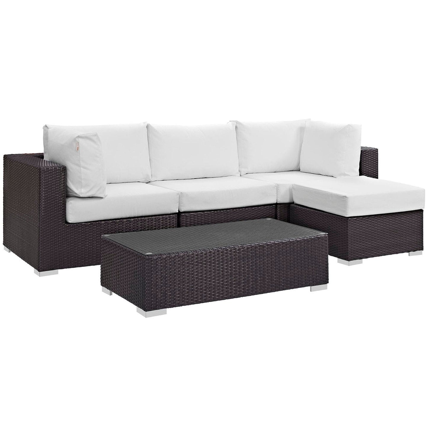 Convene Outdoor Patio Wicker Rattan 5-Piece Sectional Set (Espresso / White) by Modway Conversation Set Modway 
