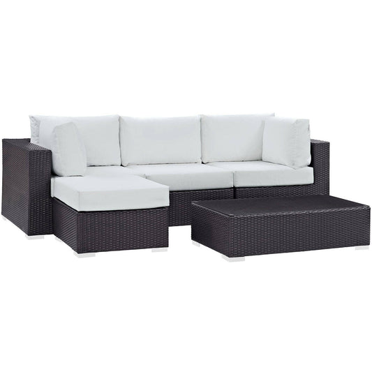 Convene Outdoor Patio Wicker Rattan 5-Piece Sectional Set (Espresso / White) by Modway Forever Wicker 