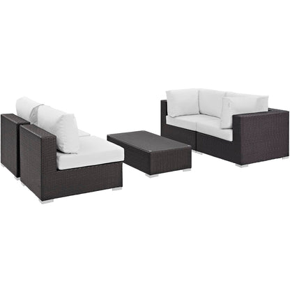 Convene Outdoor Patio Wicker Rattan 5-Piece Sectional Set (Espresso White) by Modway Sectional Set Modway 