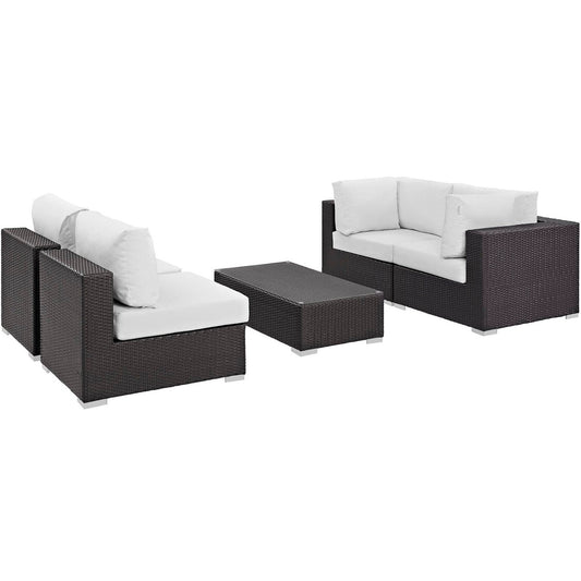 Convene Outdoor Patio Wicker Rattan 5-Piece Sectional Set (Espresso White) by Modway Sectional Set Modway 