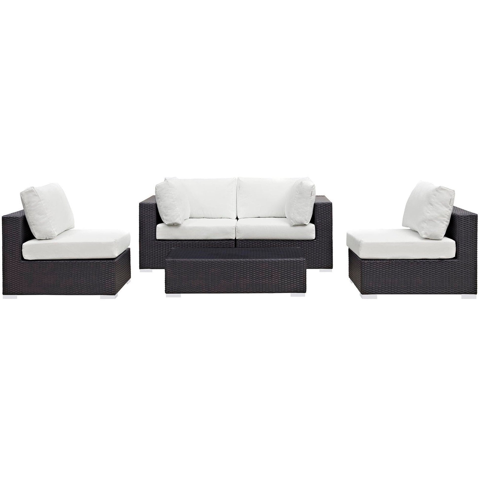 Convene Outdoor Patio Wicker Rattan 5-Piece Sectional Set (Espresso White) by Modway Sectional Set Modway 