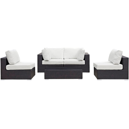 Convene Outdoor Patio Wicker Rattan 5-Piece Sectional Set (Espresso White) by Modway Sectional Set Modway 