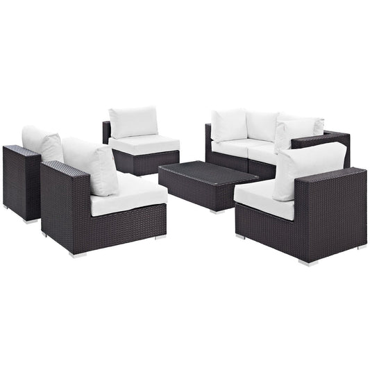 Convene Outdoor Patio Wicker Rattan 7-Piece Sectional Set (Espresso / White) by Modway Outdoor Patio Sectional Set Modway 