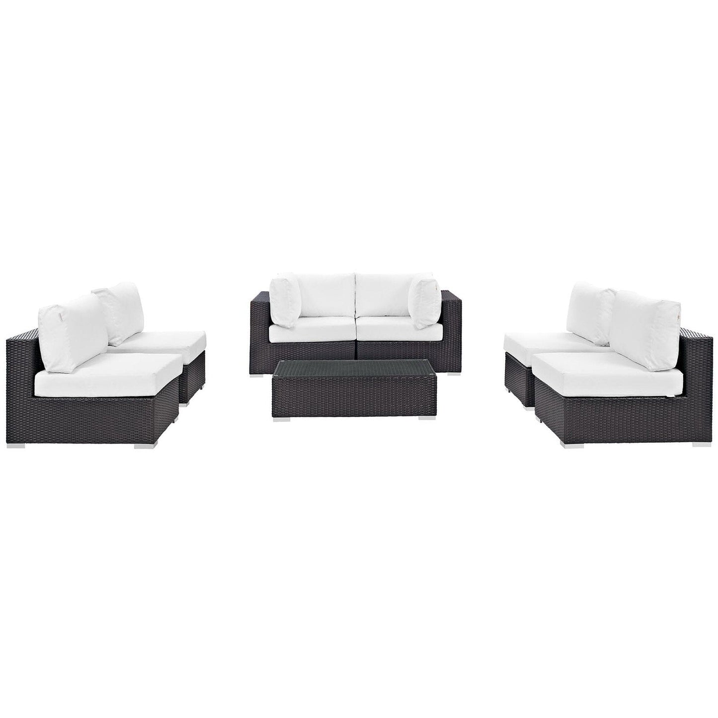 Convene Outdoor Patio Wicker Rattan 7-Piece Sectional Set (Espresso / White) by Modway Sectional Set Modway 