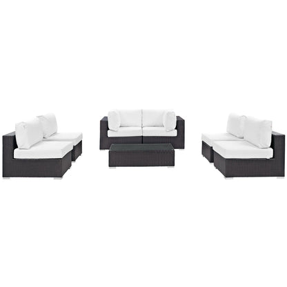 Convene Outdoor Patio Wicker Rattan 7-Piece Sectional Set (Espresso / White) by Modway Sectional Set Modway 