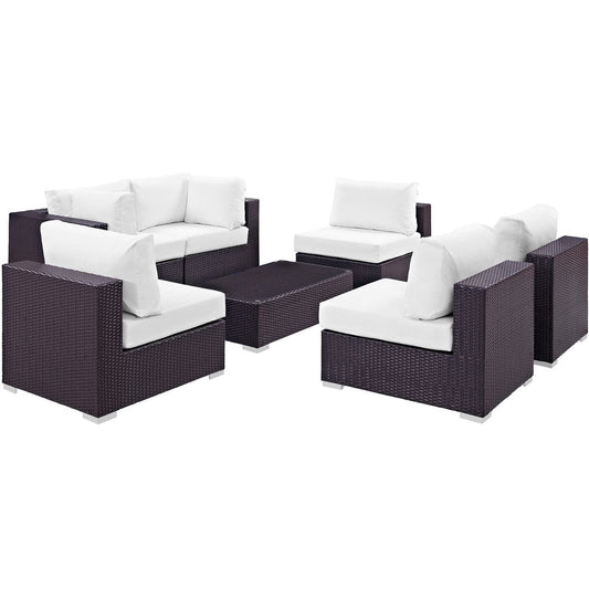 Convene Outdoor Patio Wicker Rattan 7-Piece Sectional Set (Espresso / White) by Modway Sectional Set Modway 