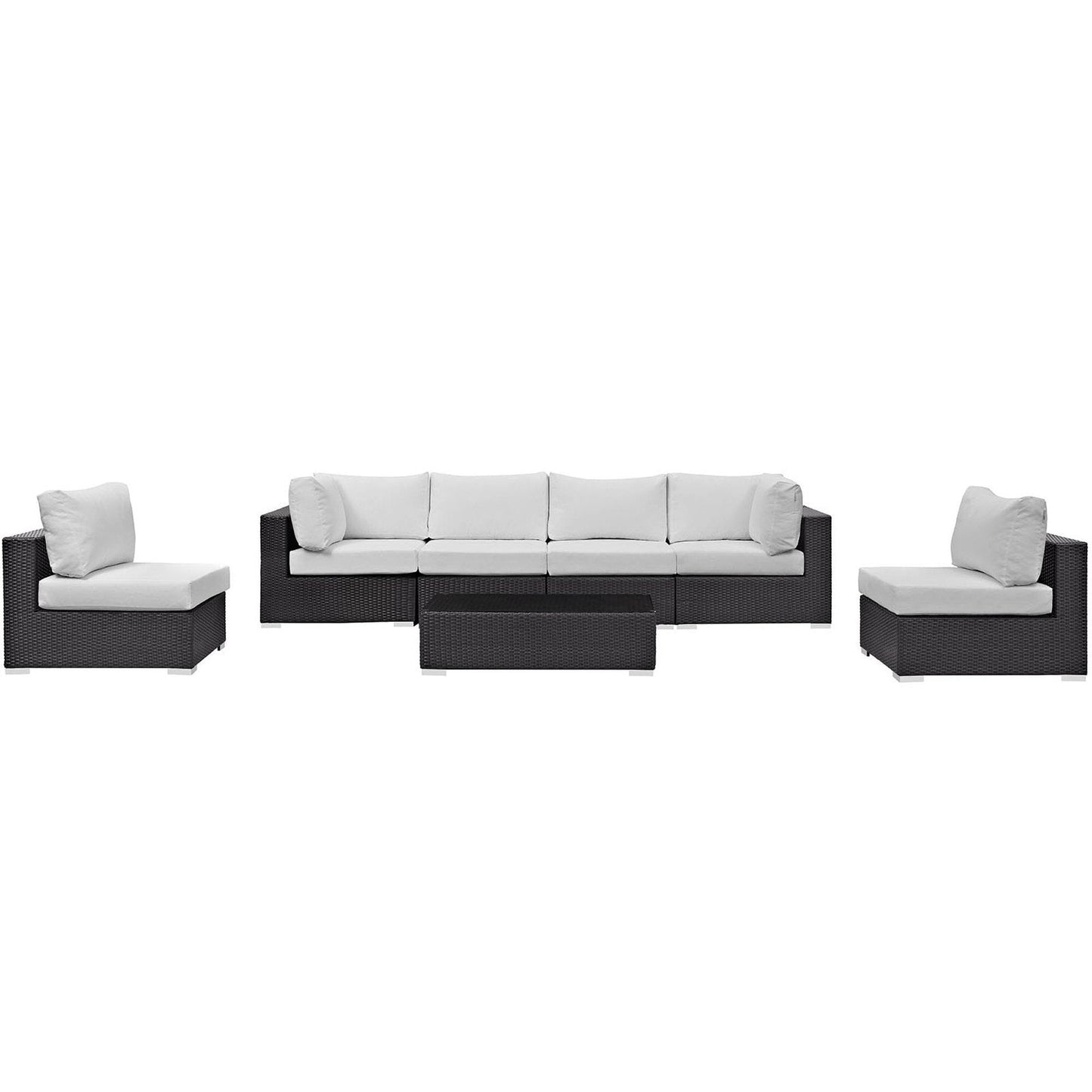 Convene Outdoor Patio Wicker Rattan 7-Piece Sectional Set (Espresso / White) by Modway Sectional Set Modway 