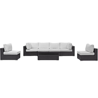 Convene Outdoor Patio Wicker Rattan 7-Piece Sectional Set (Espresso / White) by Modway Sectional Set Modway 