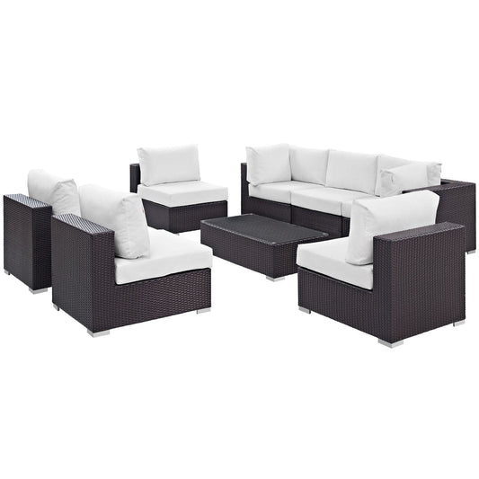 Convene Outdoor Patio Wicker Rattan 8-Piece Sectional Set (Espresso / White) by Modway Outdoor Patio Sectional Set Forever Wicker 