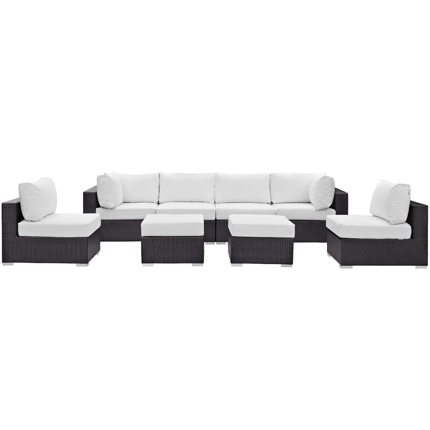 Convene Outdoor Patio Wicker Rattan 8-Piece Sectional Set (Espresso / White) by Modway Sectional Set Modway 