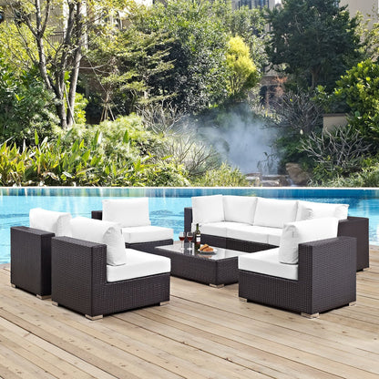 Convene Outdoor Patio Wicker Rattan 8-Piece Sectional Set (Espresso / White) by Modway Sectional Set Modway 