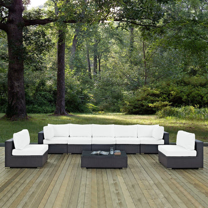 Convene Outdoor Patio Wicker Rattan 8-Piece Sectional Set (Espresso / White) by Modway Sectional Set Modway 
