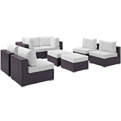 Convene Outdoor Patio Wicker Rattan 8-Piece Sectional Set (Espresso / White) by Modway Sectional Set Modway 