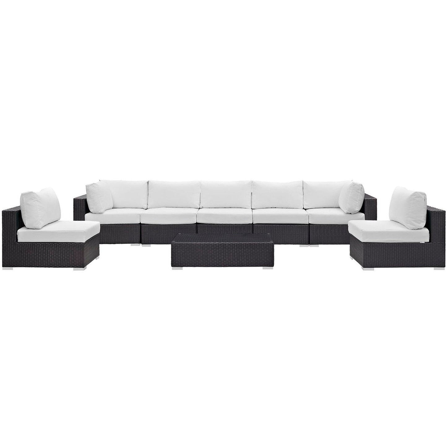 Convene Outdoor Patio Wicker Rattan 8-Piece Sectional Set (Espresso / White) by Modway Sectional Set Modway 
