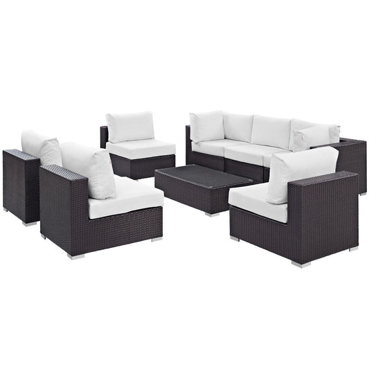 Convene Outdoor Patio Wicker Rattan 8-Piece Sectional Set (Espresso / White) by Modway Sectional Set Modway 