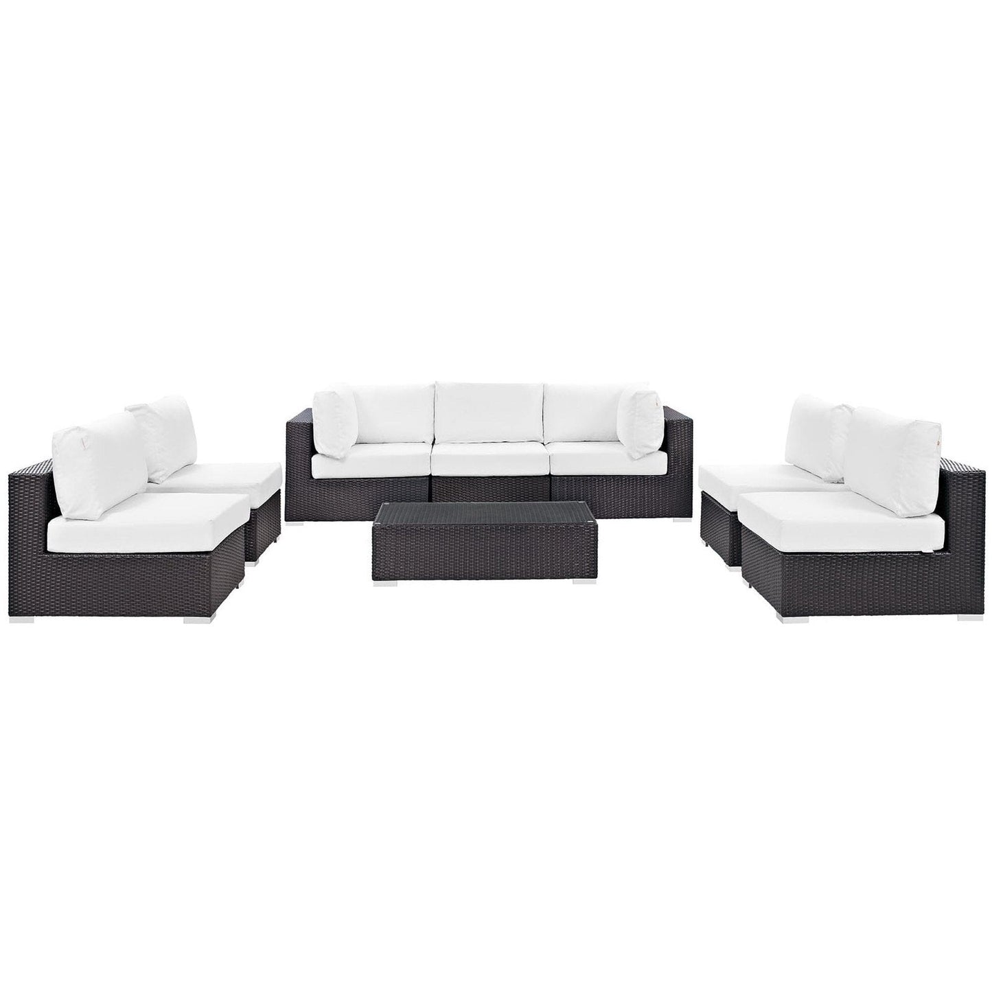 Convene Outdoor Patio Wicker Rattan 8-Piece Sectional Set (Espresso / White) by Modway Sectional Set Modway 