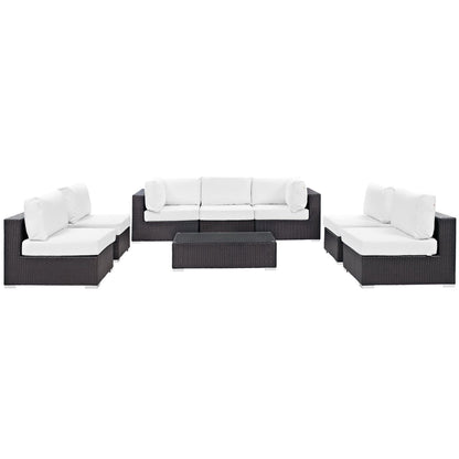 Convene Outdoor Patio Wicker Rattan 8-Piece Sectional Set (Espresso / White) by Modway Sectional Set Modway 