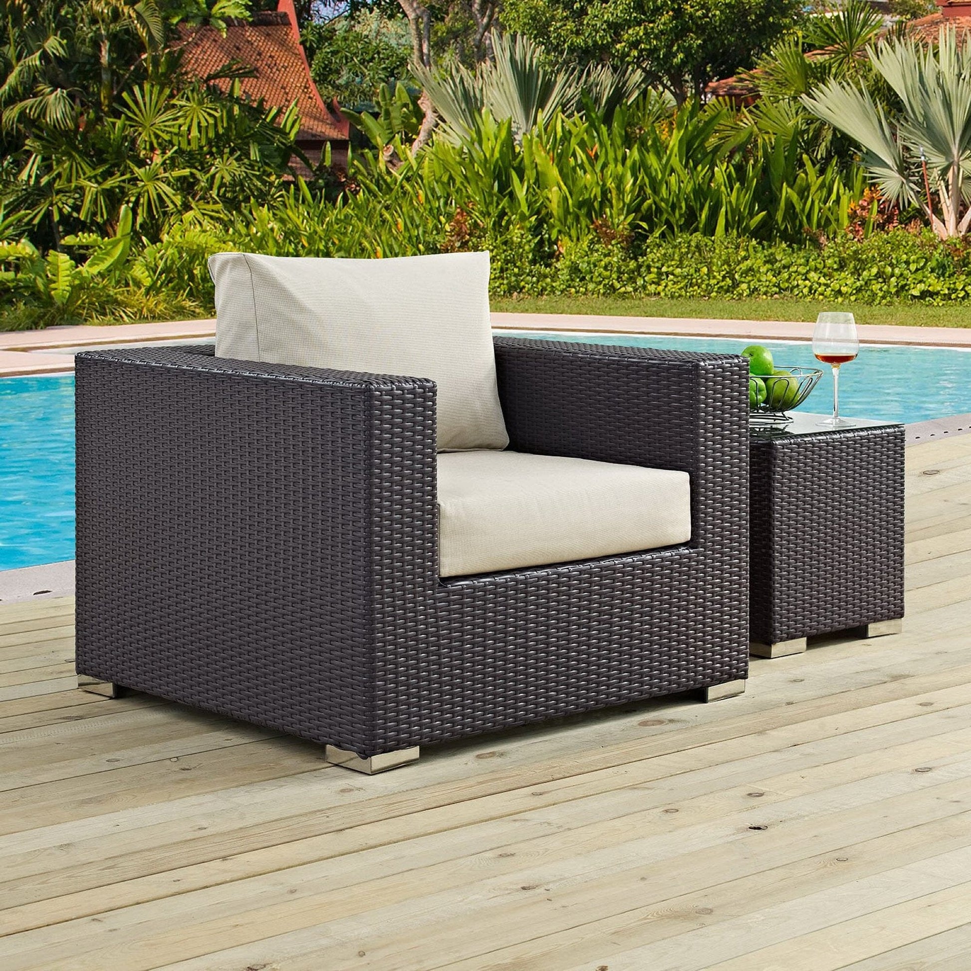 Convene Outdoor Patio Wicker Rattan Armchair (Espresso / Beige) by Modway Lounge Chair Modway 