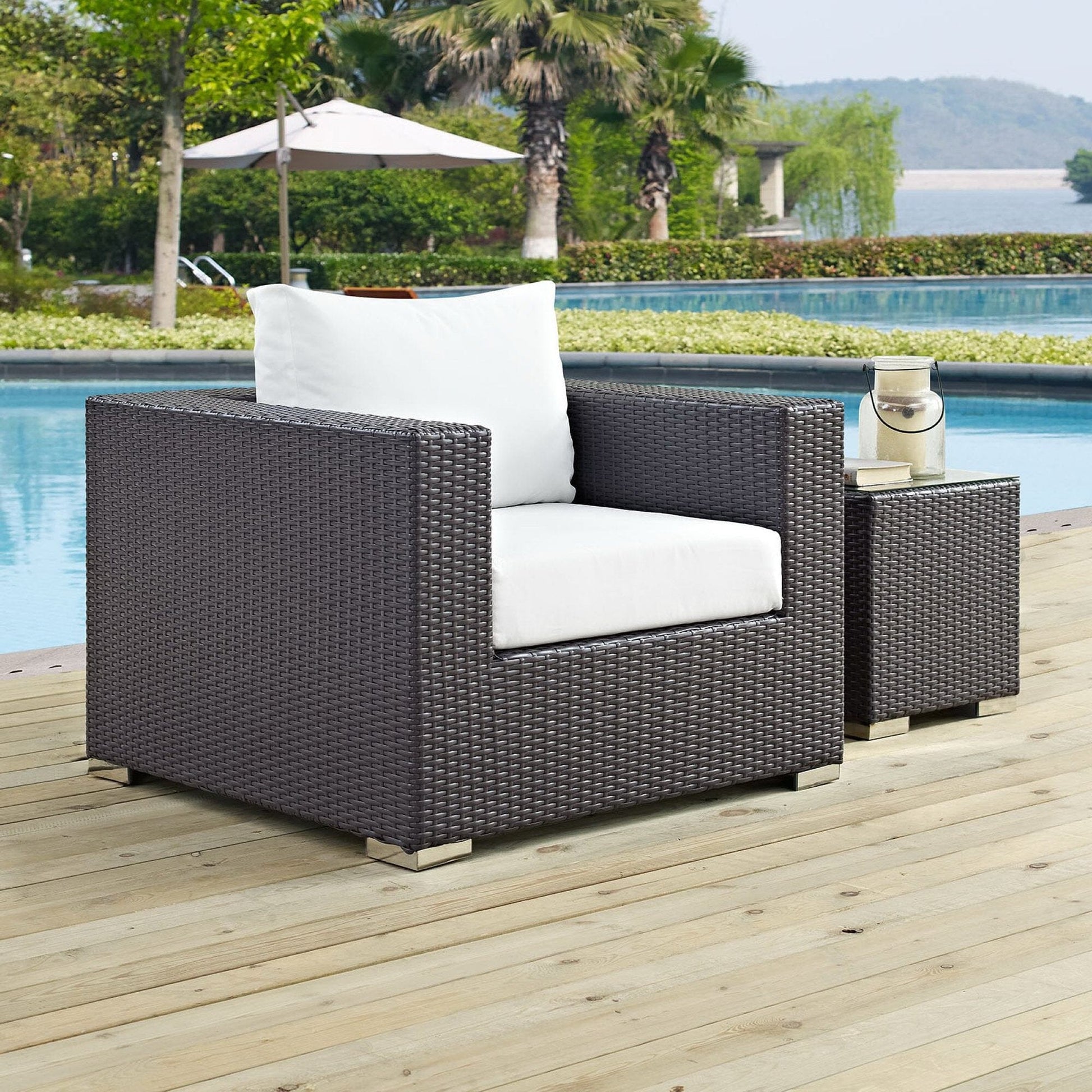 Convene Outdoor Patio Wicker Rattan Armchair (Espresso / White) by Modway Lounge Chair Modway 