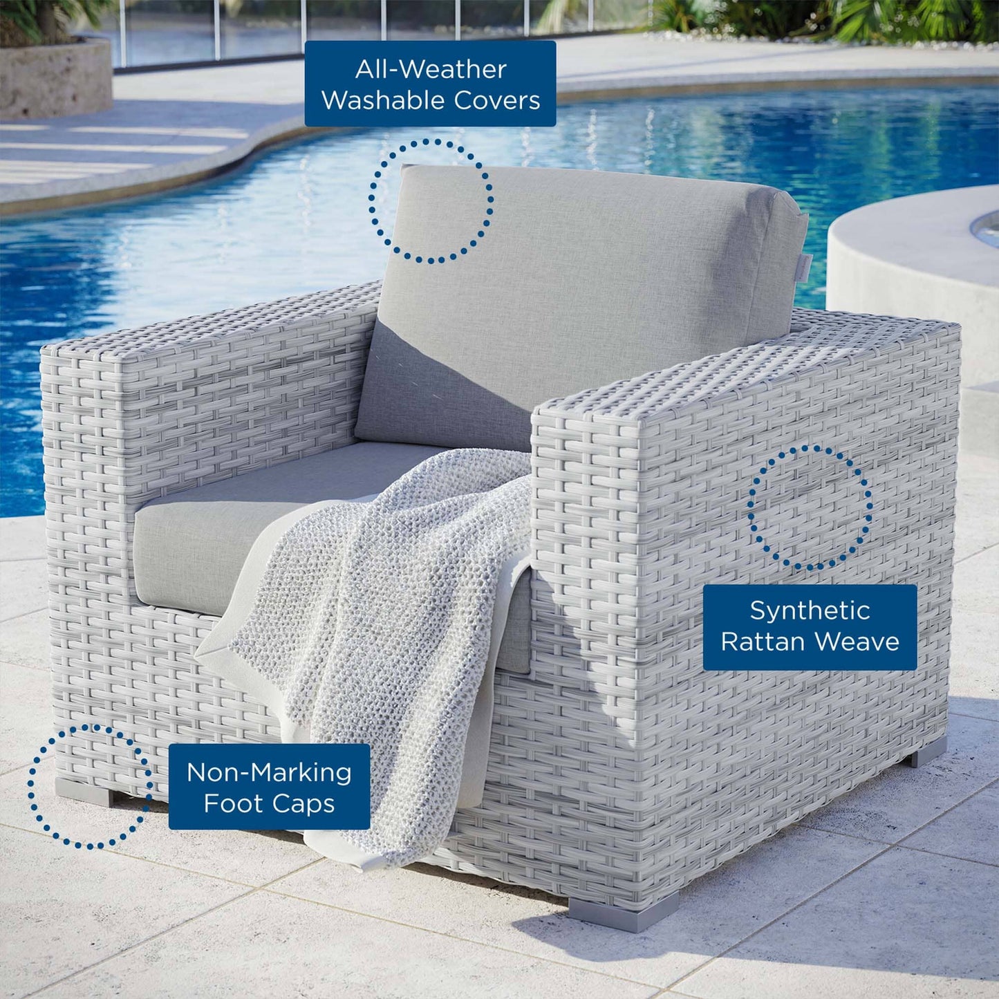 Convene Outdoor Patio Wicker Rattan Armchair in Light Gray Gray by Modway Lounge Chair Modway 
