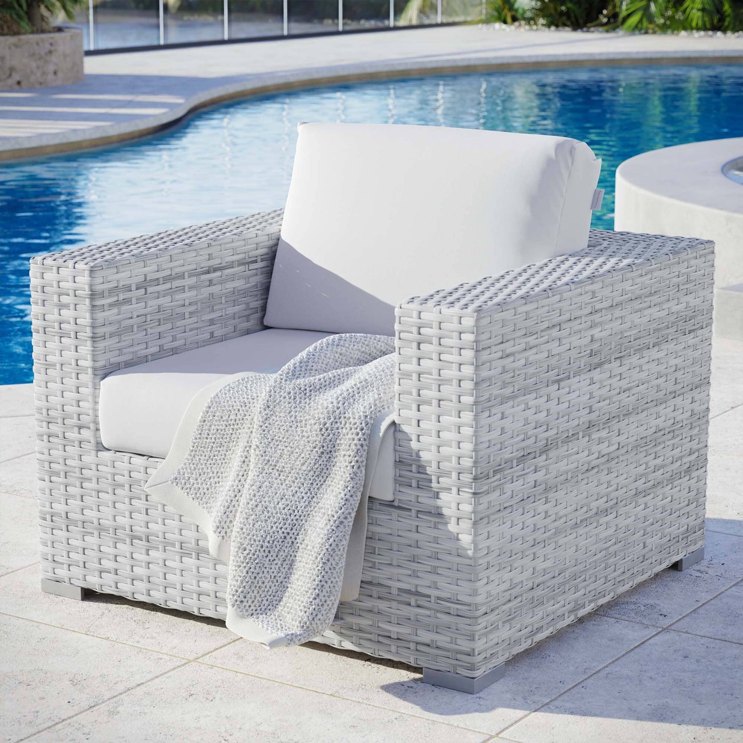 Convene Outdoor Patio Wicker Rattan Armchair (Light Gray / White) by Modway Lounge Chair Modway 