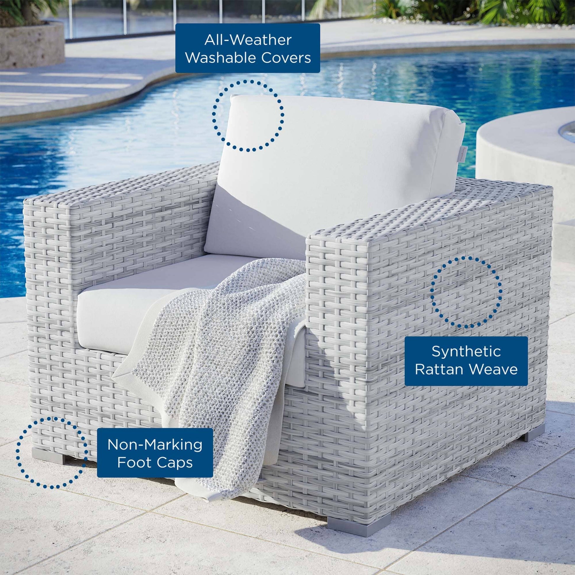 Convene Outdoor Patio Wicker Rattan Armchair (Light Gray / White) by Modway Lounge Chair Modway 