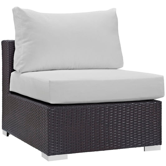 Convene Outdoor Patio Wicker Rattan Armless Chair (Espresso / White) by Modway Sectional Piece Modway 