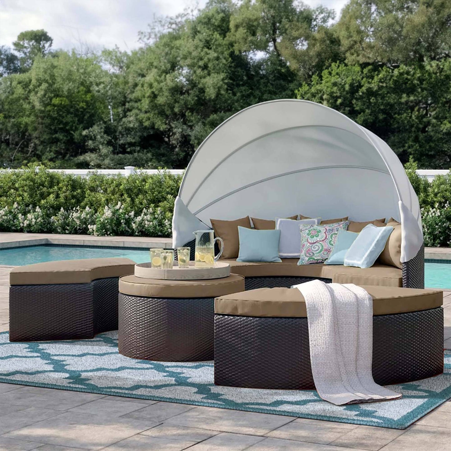 Convene Outdoor Patio Wicker Rattan Canopy Sectional Daybed in Espresso Mocha by Modway (EEI-2173) Daybed Modway 