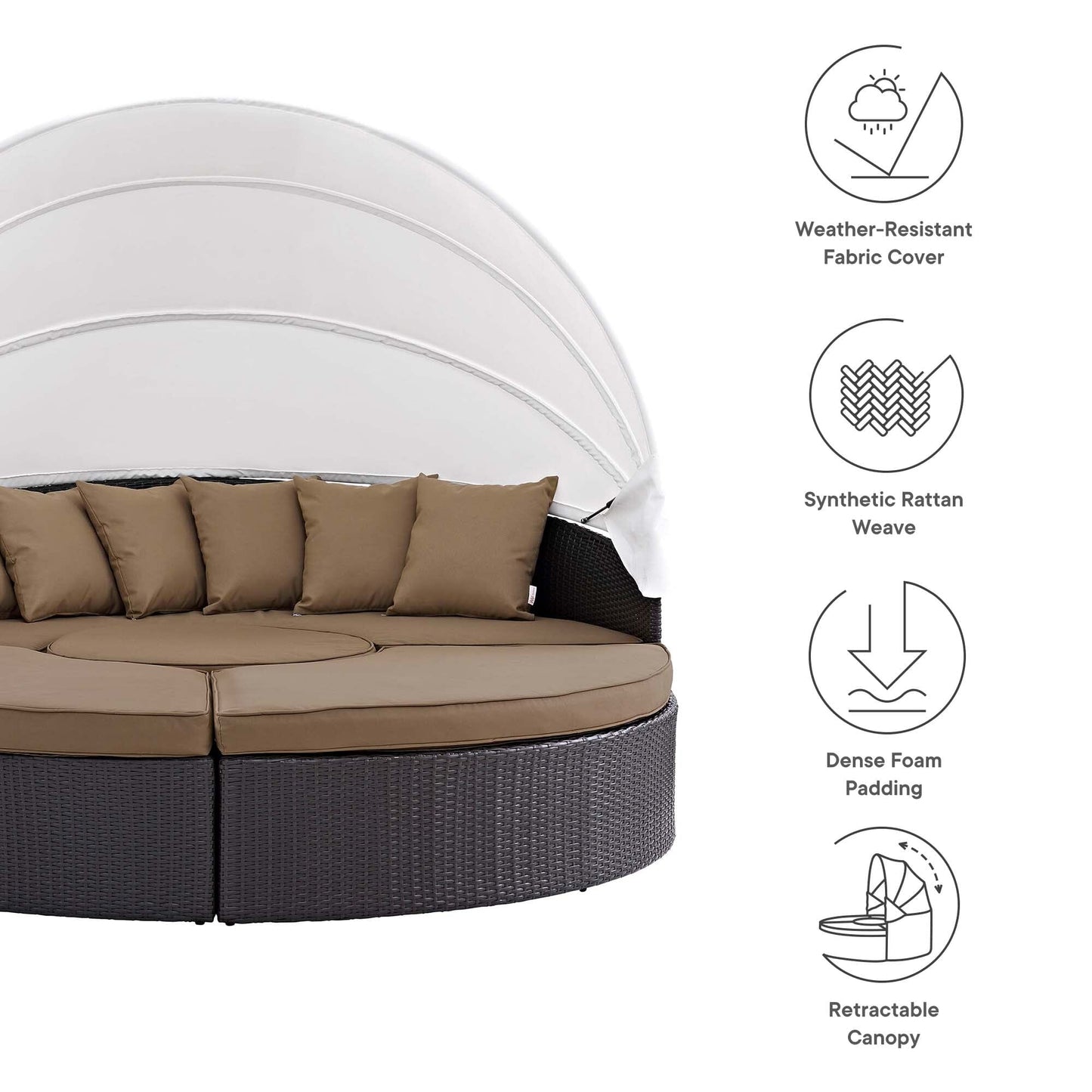 Convene Outdoor Patio Wicker Rattan Canopy Sectional Daybed in Espresso Mocha by Modway (EEI-2173) Daybed Modway 