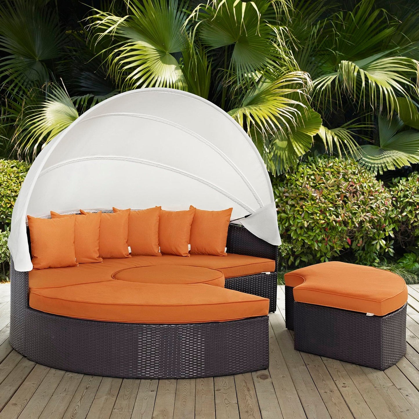 Convene Outdoor Patio Wicker Rattan Canopy Sectional Daybed in Espresso Orange by Modway (EEI-2173) Daybed Modway 