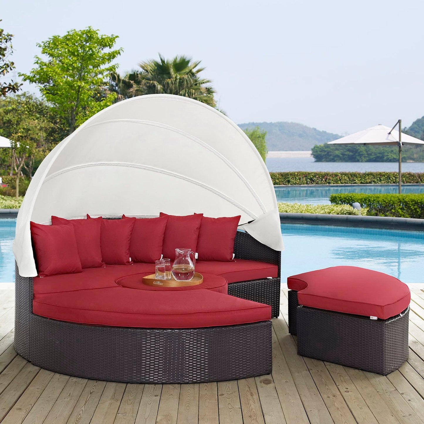 Convene Outdoor Patio Wicker Rattan Canopy Sectional Daybed in Espresso Red by Modway (EEI-2173) Daybed Modway 