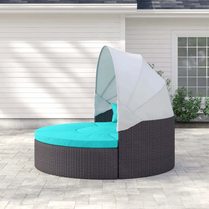 Convene Outdoor Patio Wicker Rattan Canopy Sectional Daybed in Espresso Turquoise by Modway (EEI-2173) Daybed Modway 