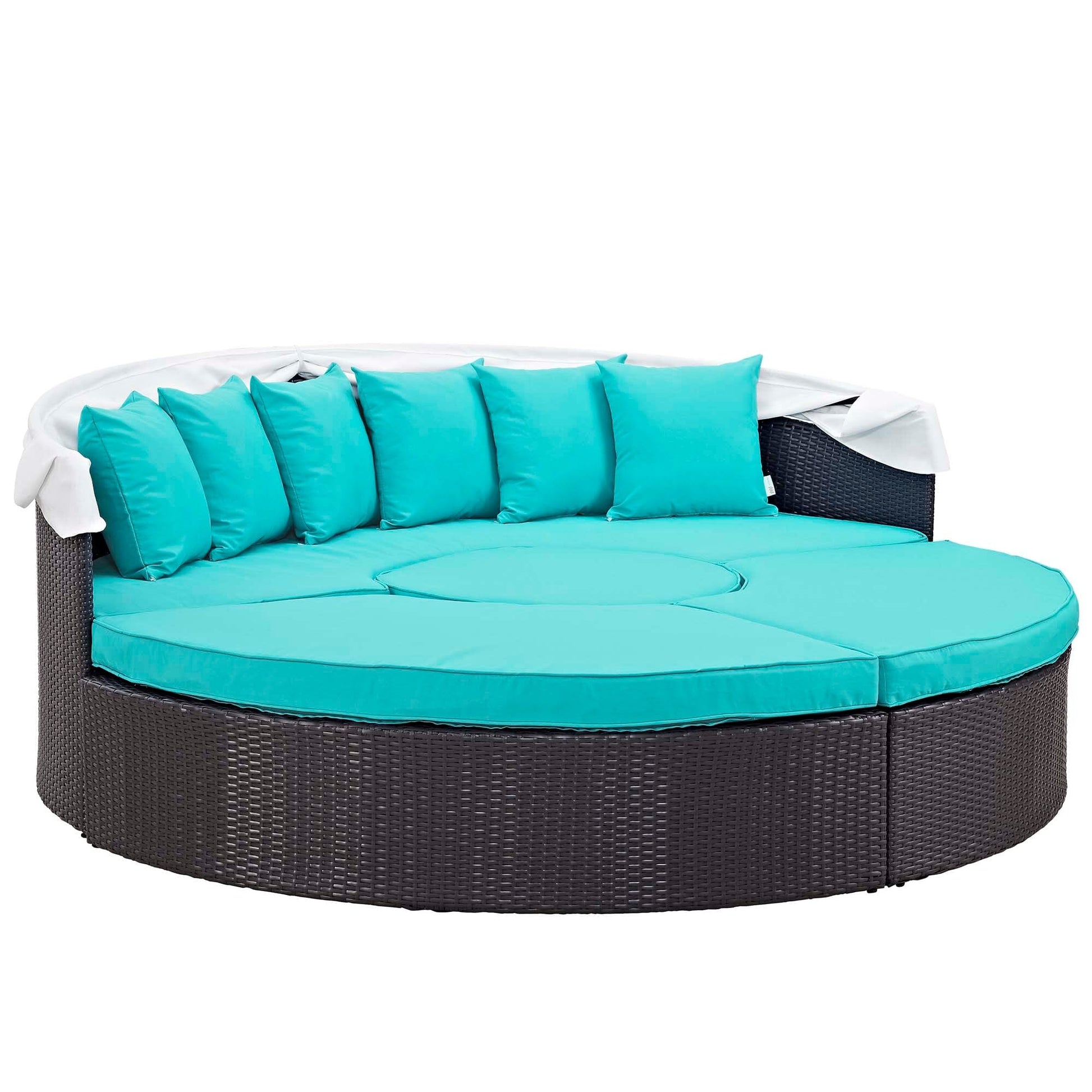 Convene Outdoor Patio Wicker Rattan Canopy Sectional Daybed in Espresso Turquoise by Modway (EEI-2173) Daybed Modway 