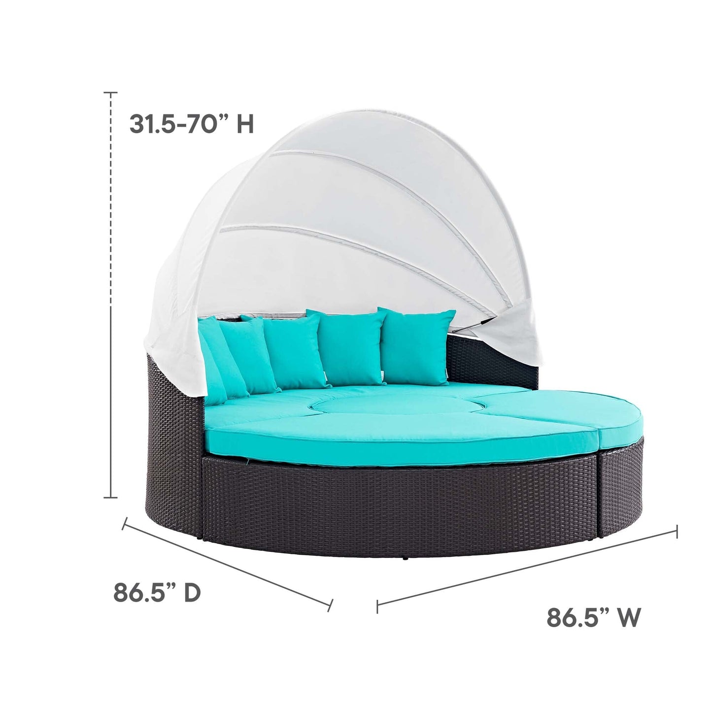 Convene Outdoor Patio Wicker Rattan Canopy Sectional Daybed in Espresso Turquoise by Modway (EEI-2173) Daybed Modway 